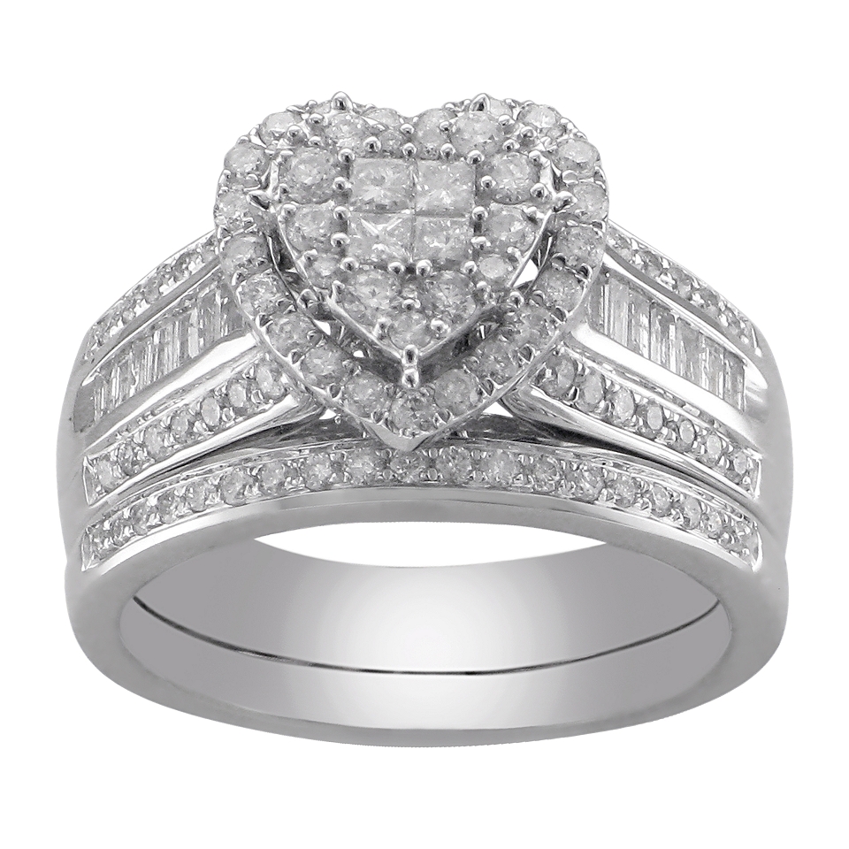 Cherished Hearts 1 CT. T.W. Diamond Heart Bridal Ring Set, White/Gold, Womens