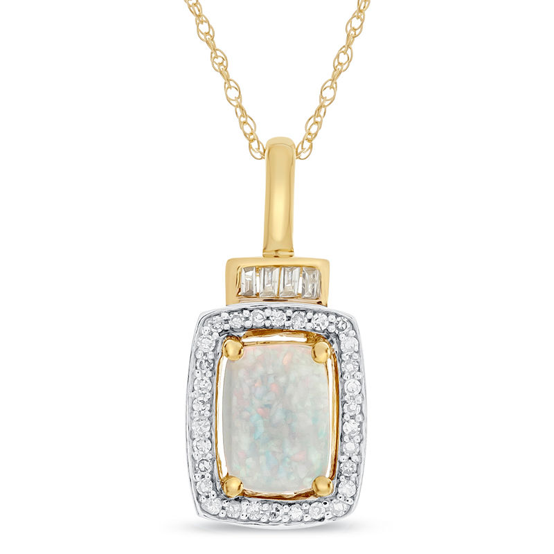 Womens 10K Gold Lab-Created Opal & 1/Ct. T.W. Diamond Pendant Necklace, One Size