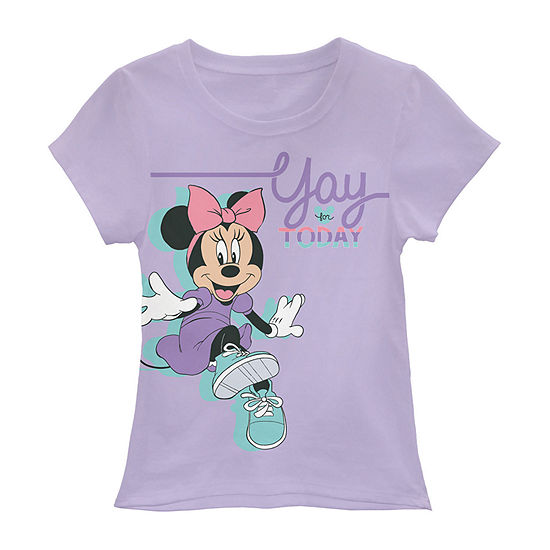 Disney Little & Big Girls Round Neck Mickey and Friends Minnie Mouse Short Sleeve Graphic T-Shirt