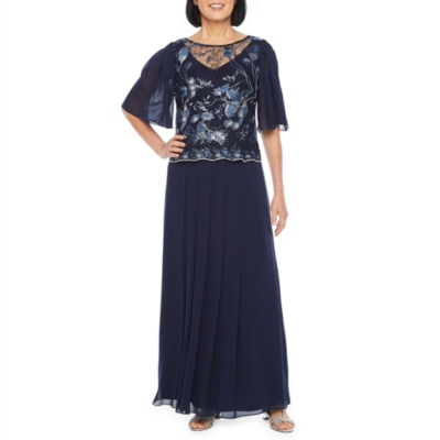 maya brooke short sleeve embroidered evening gown