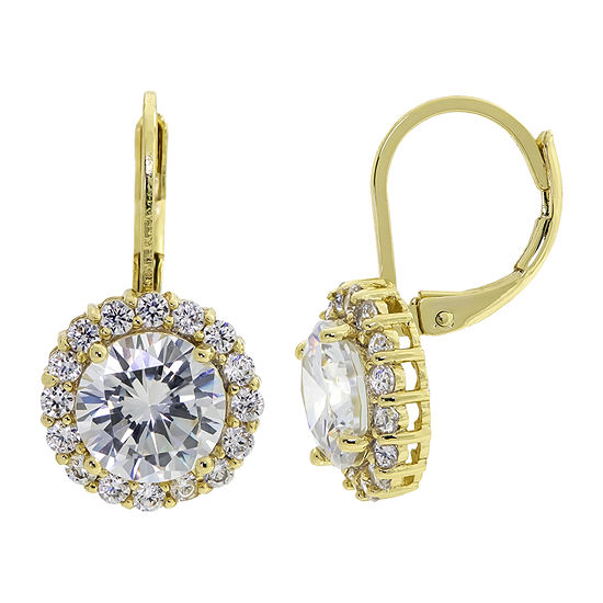 Sparkle Allure Crystal 14K Gold Over Brass Round Drop Earrings