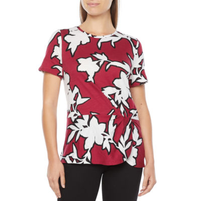 liz claiborne womens split crew neck short sleeve blouse