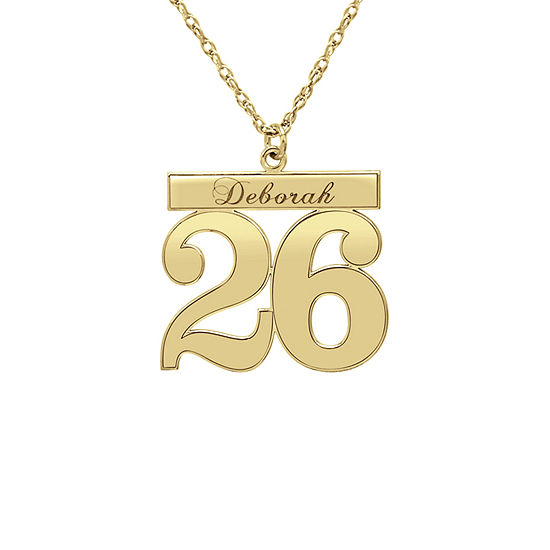 Personalized Womens 24K Gold Over Silver Name and Player Number Pendant Necklace
