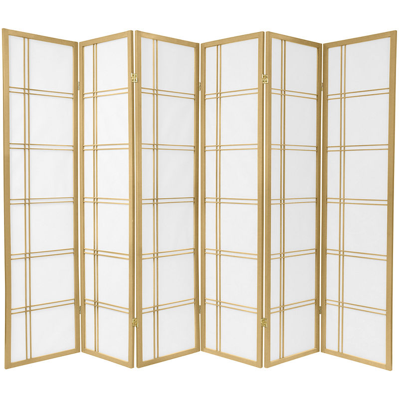 Oriental Furniture Six Panel Double Cross Shoji Screen in Gold