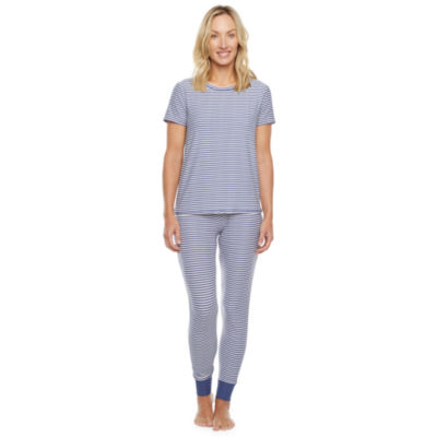 Jaclyn Magazine Stripe Family Sleep Womens Short Sleeve 2-pc. Pant Pajama Set