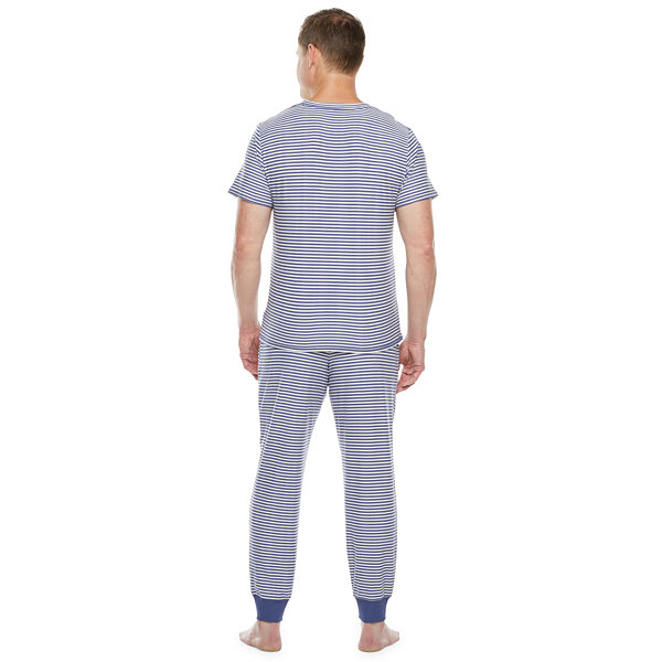 Jaclyn Magazine Stripe Family Sleep Mens Short Sleeve 2-pc. Pant Pajama Set