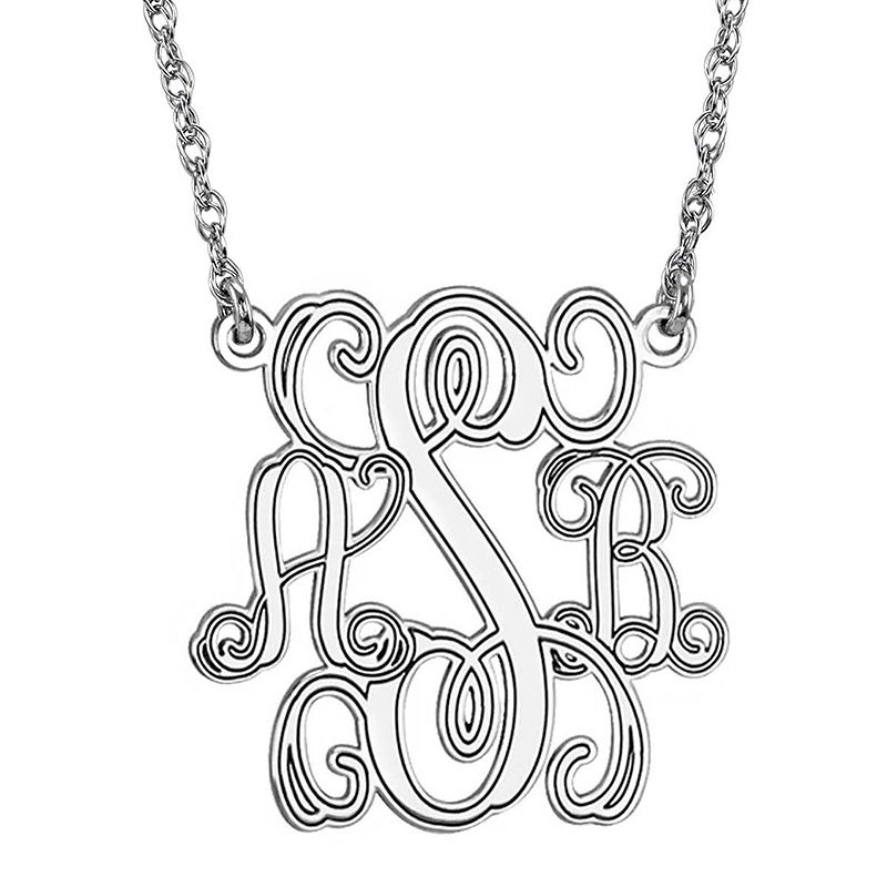 Personalized Personalized Sterling Silver 25mm Monogram Necklace, One Size
