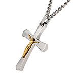 Mens Two-Tone Stainless Steel Crucifix Pendant Necklace