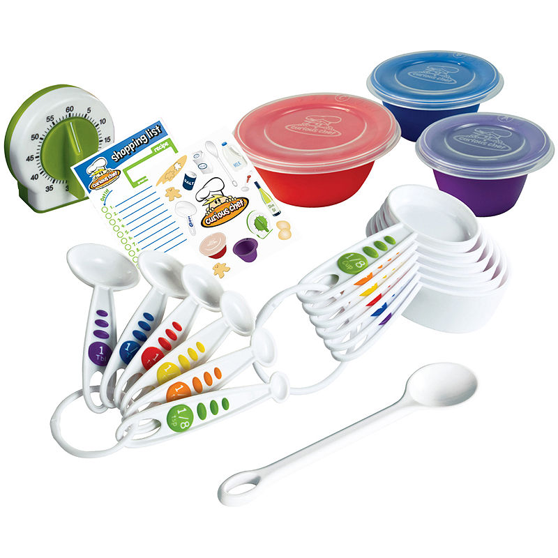 Curious Chef Kids Cookware - 17-Piece Measure & Prep Kit I Real Utensils  Dishwasher Safe  BPA-Free I Includes Measuring Cups & Spoons  Prep Bowl Set  Kitchen Timer and More!