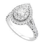 Modern Bride Signature Womens 1 1/4 CT. T.W. Lab Grown White Diamond 10K White Gold Pear Halo Engagement Ring
