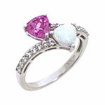 Lab-Created Opal & Pink and White Lab-Created Sapphire Sterling Silver Cocktail Ring