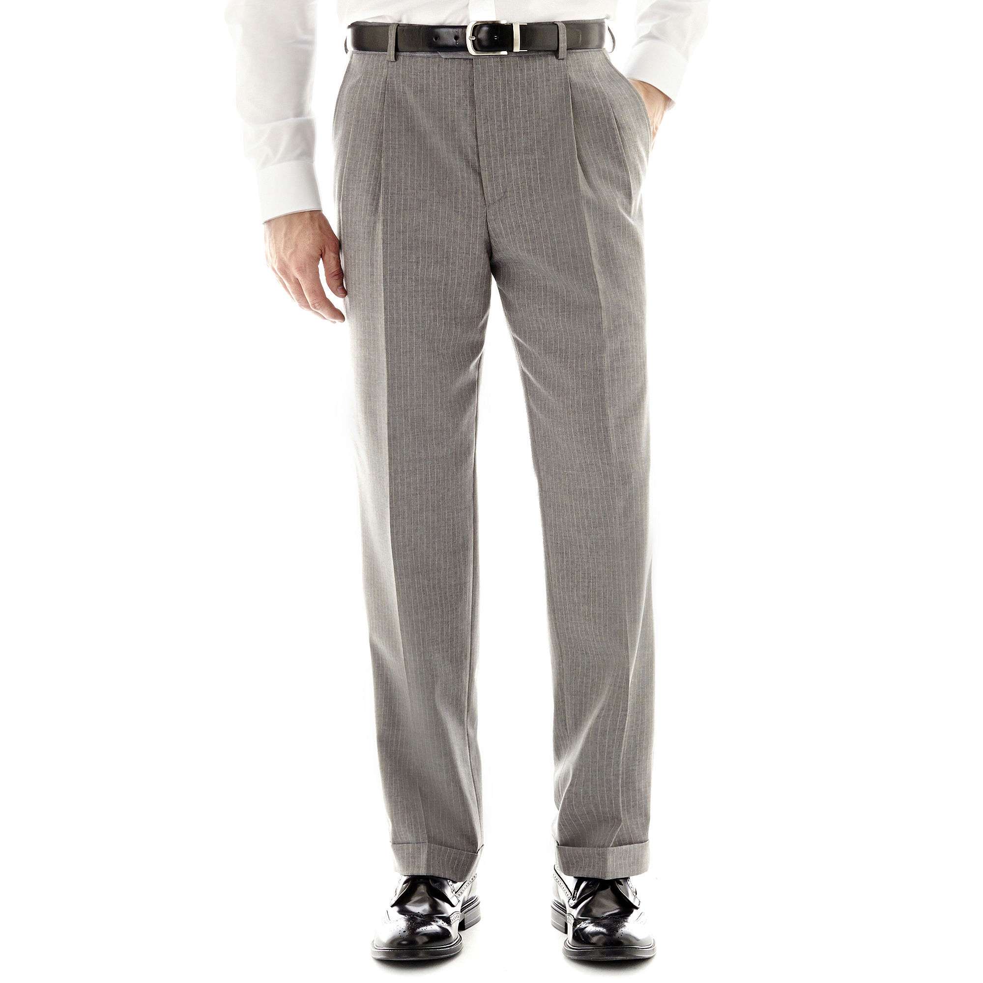 Upc 055345240307 stafford travel gray stripe pleated suit pants