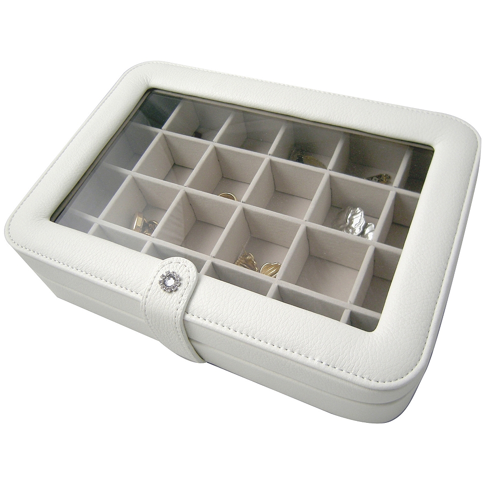 Ivory Faux Leather Clear Top Jewelry Box