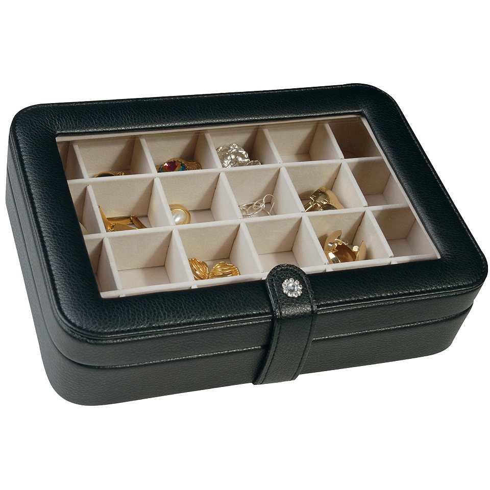 Black Faux Leather Clear Top Jewelry Box