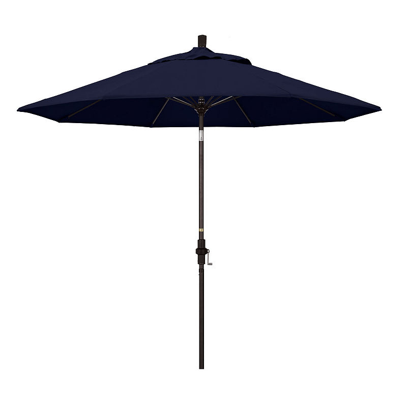 California Umbrella 9' Sun Master Series Solid Olefin Patio Umbrella With Bronze Aluminum Pole Fiberglass Ribs Collar Tilt Crank Lift, Blue