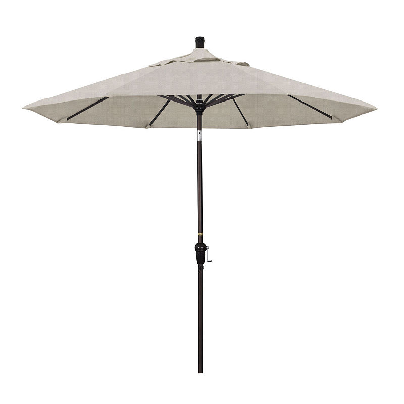 California Umbrella 9' Sunset Series Solid Olefin Patio Umbrella With Bronze Aluminum Pole Aluminum Ribs Auto Tilt Crank Lift, Gray