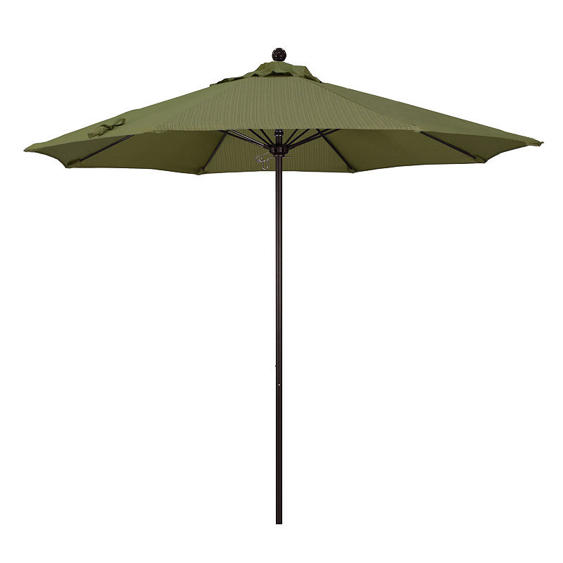 California Umbrella 9' Venture Series Olefin Patio Umbrella With Bronze Aluminum Pole Fiberglass Ribs Push Lift, Green