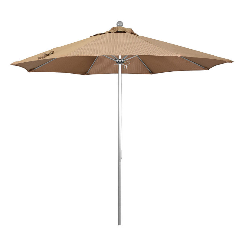 California Umbrella 9' Venture Series Olefin Patio Umbrella With Silver Anodized Aluminum Pole Fiberglass Ribs Push Lift, Brown