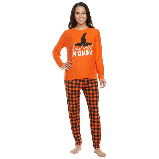 Jaclyn Plaid Witch Family Womens Long Sleeve 2-pc. Pant Pajama Set