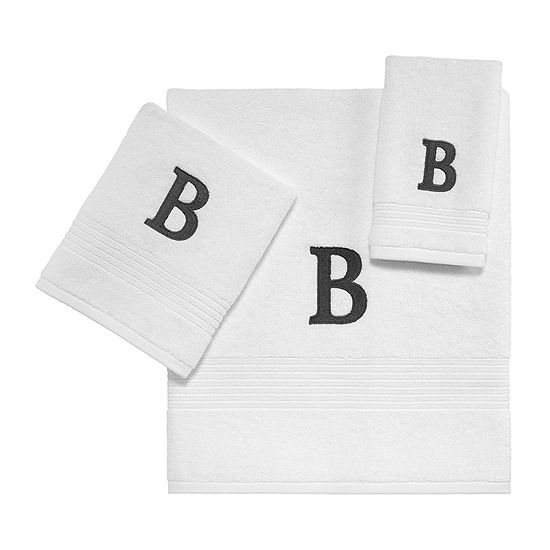 Avanti Block Monogram White/Grey Bath Towel Collection