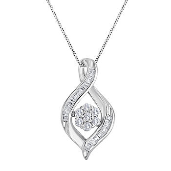 diamond blossom 1/5 CT. T.W. Diamond Cluster Sterling Silver Swirl Pendant  Necklace
