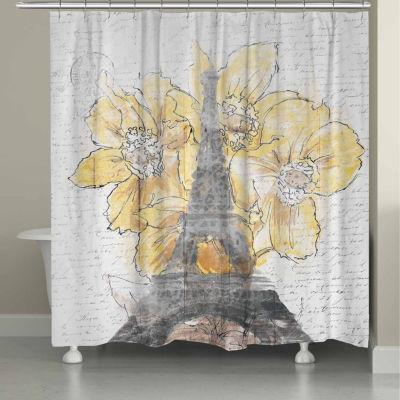 Laural Home Daffodil Blooms Eiffel Tower Shower Curtain Color