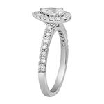 Modern Bride Signature Womens 1 CT. T.W. Lab Grown White Diamond 10K White Gold Pear Solitaire Halo Engagement Ring