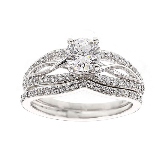 Diamonart Cubic Zirconia Sterling Silver Infinity Bridal Ring Set
