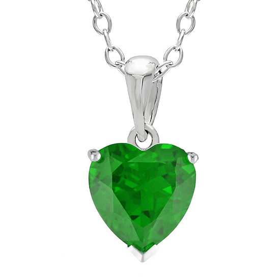 Heart-Shaped Lab-Created Emerald Sterling Silver Pendant Necklace ...