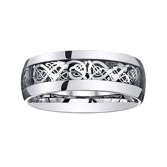 Personalized Mens Filigree Inlay Stainless Steel Wedding Band