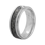 Personalized Mens 1/10 CT. T.W. Diamond 8mm Stainless Steel and Carbon Fiber Wedding Band