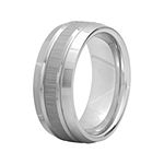 Personalized Mens 9mm Comfort Fit Tungsten Carbide Double Groove Wedding Band