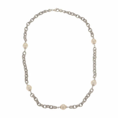 Cultured Freshwater Button Pearl DiamondCut Sterling Silver Chain Necklace JCPenney