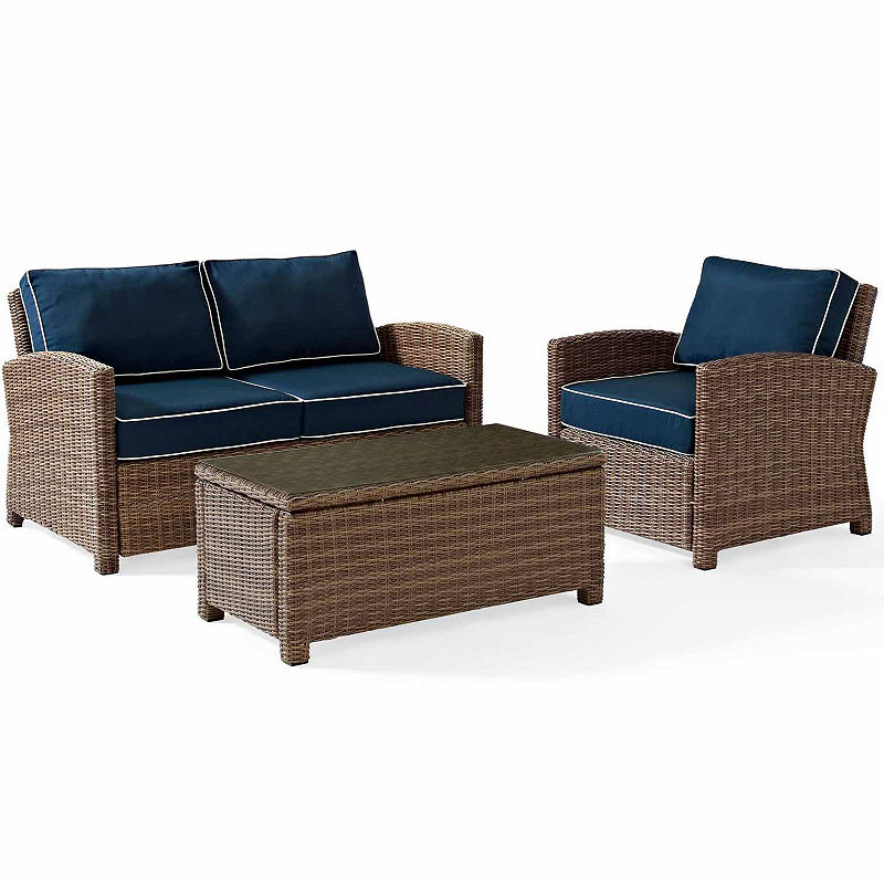 Crosley Bradenton Wicker 3-Pc. Patio Lounge Set, Blue