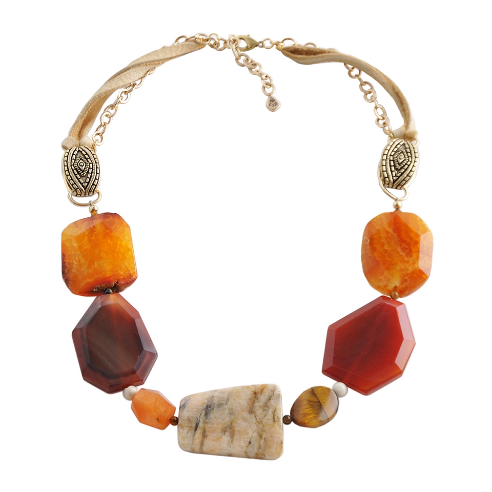 Art Smith by BARSE Orange Gemstone & Leather Necklace, Womens
