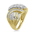 Womens 1 CT. T.W. Genuine White Diamond 10K Gold Crossover Cocktail Ring