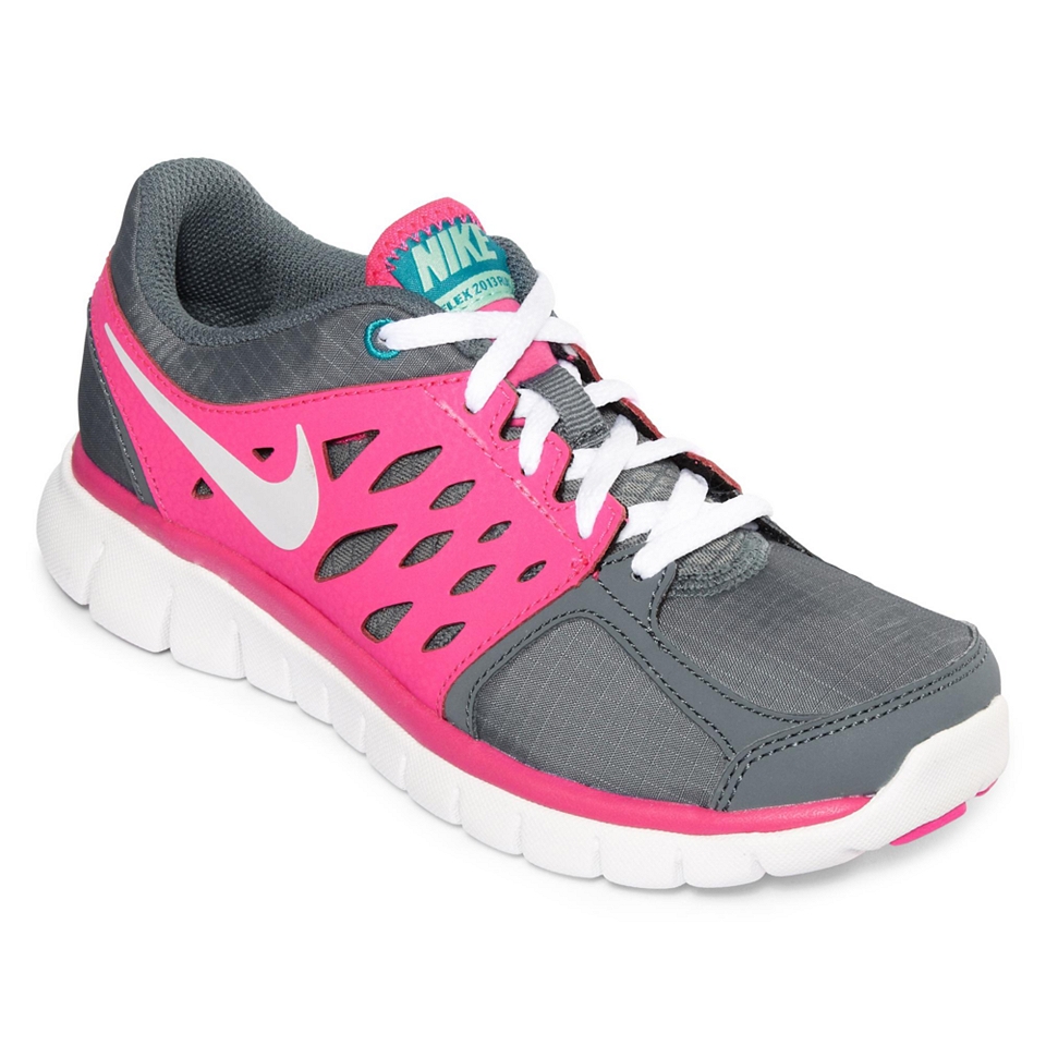 Nike Flex Run Grade School Girls Running Shoes, White/Grey/Pink, Girls