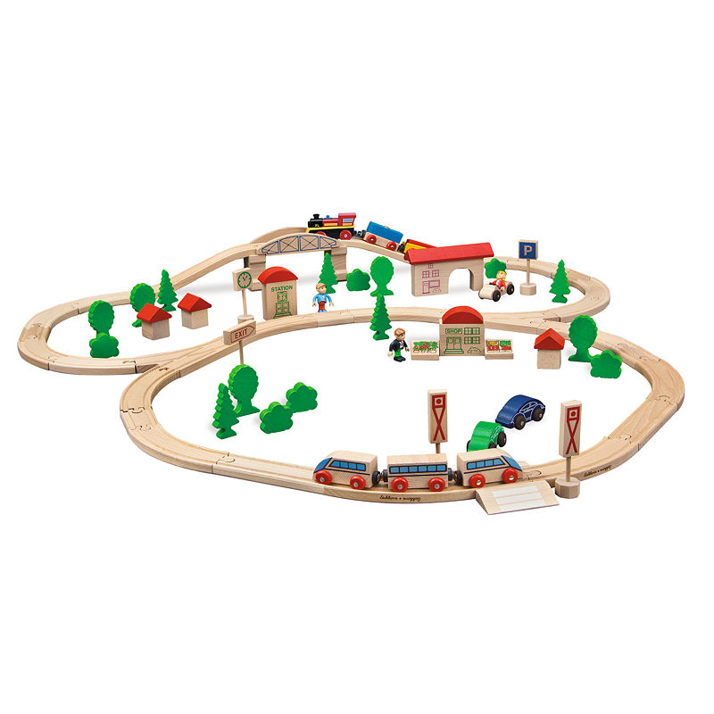 Eichhorn - 81 Piece Wooden Train Set With Bridge, Brown