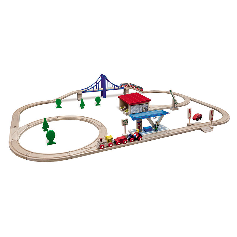 Eichhorn - 58 Piece Large Wooden Train Set, Brown