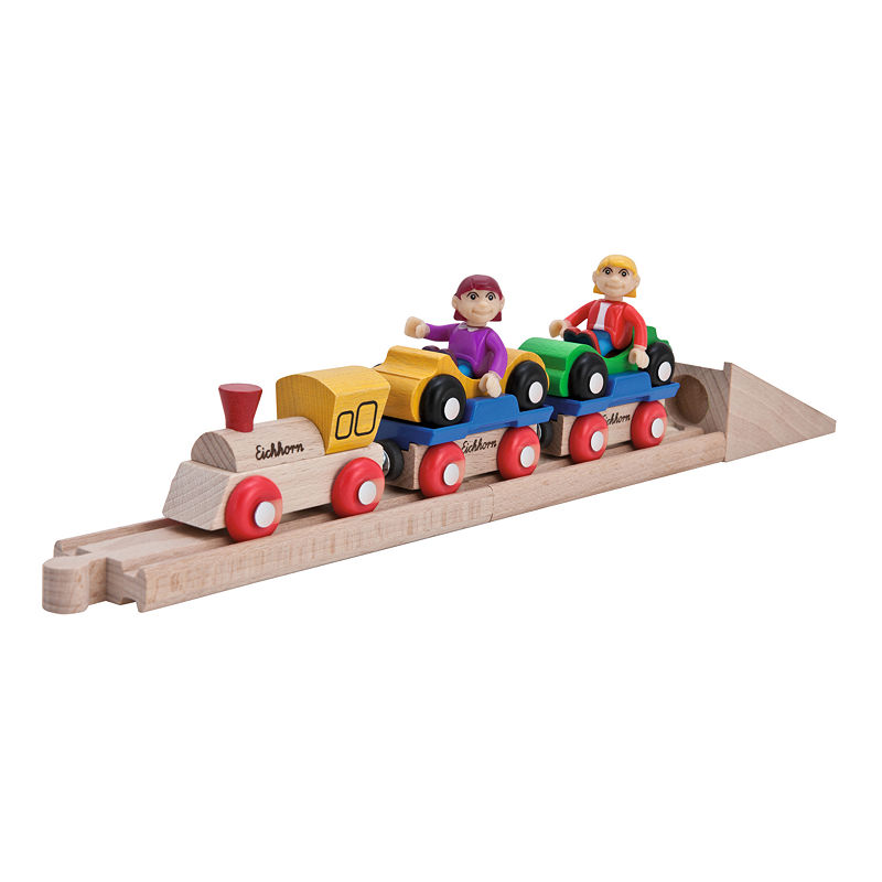 Eichhorn - 10 Piece Wooden Car Shuttle Train Set, Brown