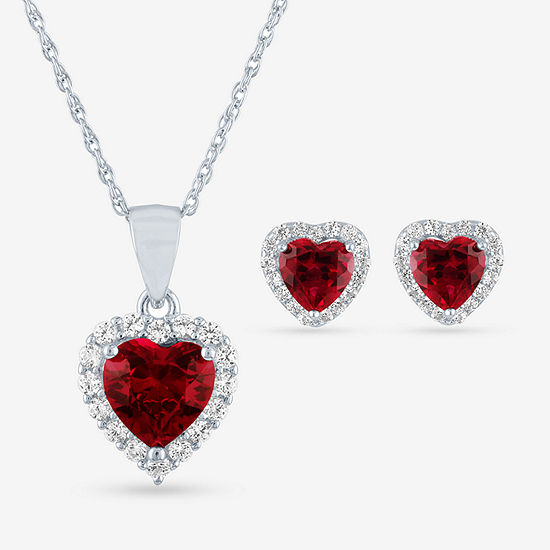 Lab Created Red Ruby Sterling Silver Heart 2-pc. Jewelry Set