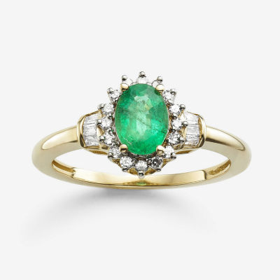 Genuine Emerald & 1/4 CT. T.W. Diamond 10K Gold Ring