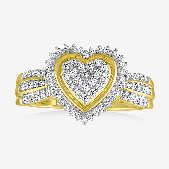 Womens 1/3 CT. T.W. Genuine White Diamond 10K Gold Heart Cocktail Ring
