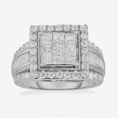 Womens 2 CT. T.W. Genuine Diamond 10K White Gold Engagement Ring