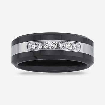 The Diamond Deal Tungsten Carbide Mens Round Diamond Wedding Band Ring .01 Cttw Size 12.5