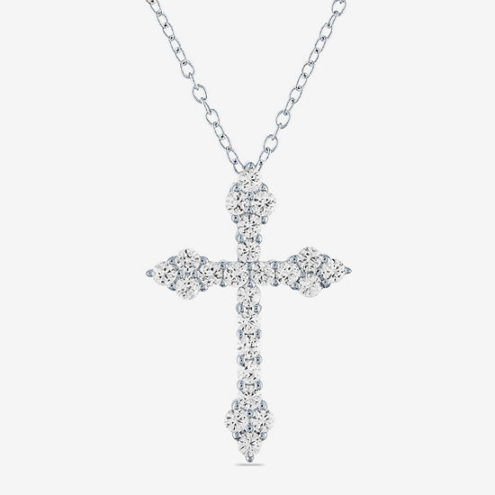 LIMITED TIME SPECIAL! Womens Lab Created White Sapphire Sterling Silver Cross Pendant Necklace
