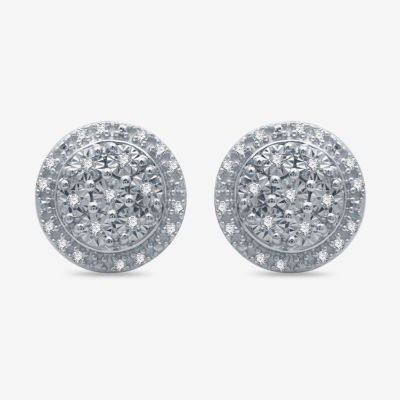 T.W Details about   1/10 CT Double Halo Diamond Stud Earrings in Sterling Silver
