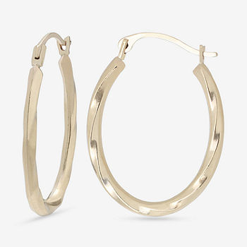 Kooljewelry 10k Yellow Gold Texture Finish Oval Hoop Earrings