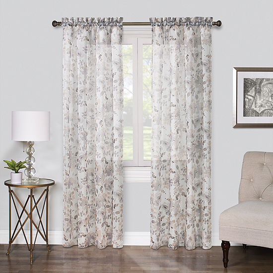 Regal Home Floral Printed Voile Sheer Rod Pocket Curtain Panel