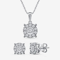 1 CT T.W. Genuine White Diamond Sterling Silver 2pc Jewelry Set Deals